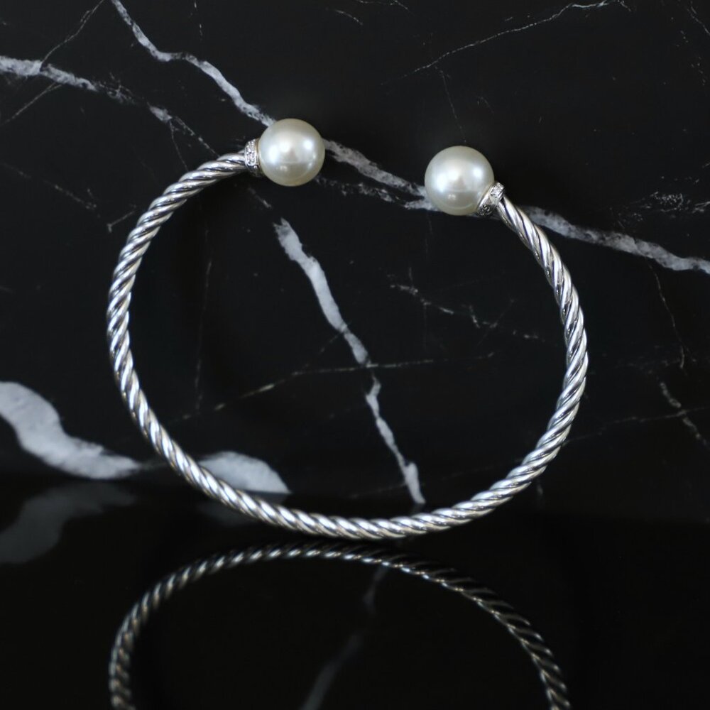 David Yurman Women's Sterling Silver Solari Bracelet Pearl & Diamonds size M